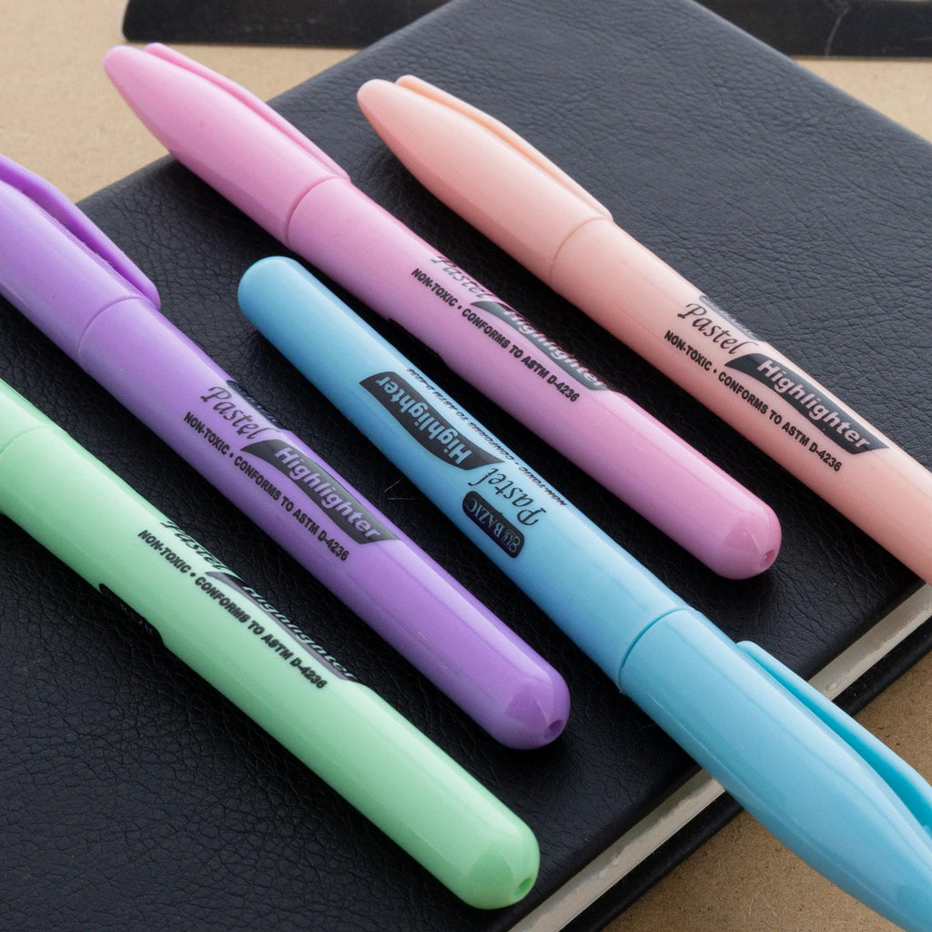 Pen Style Pastel Assorted Colors Highlighter w/ Pocket Clip (5/Pack) – back view