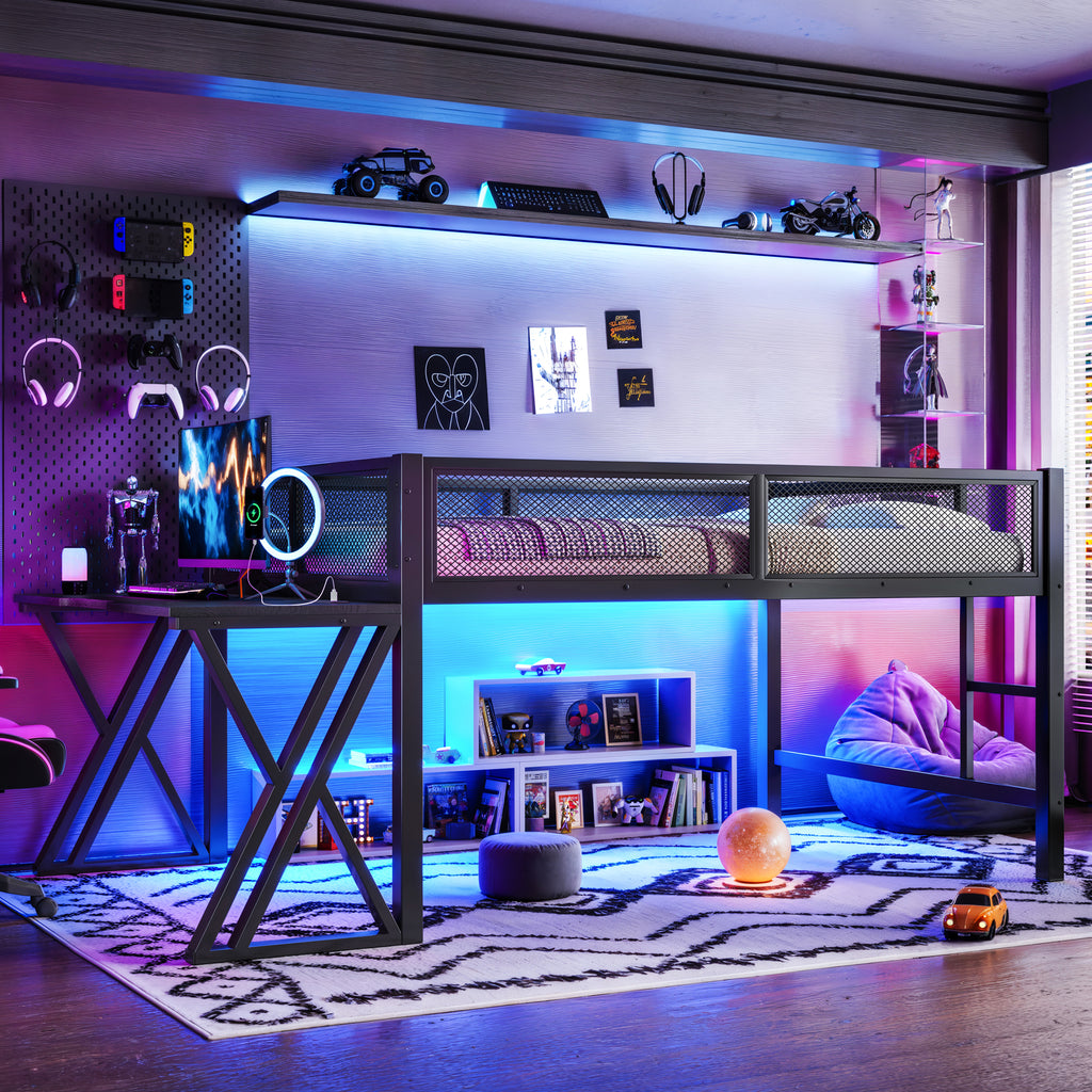 Full Size Gaming Loft Bed With Desk