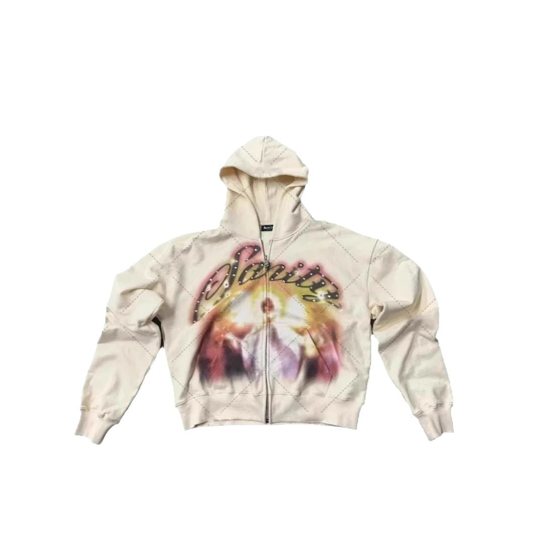 Athletic-style Zip-up Hoodie With Letter Graffiti Print – side view