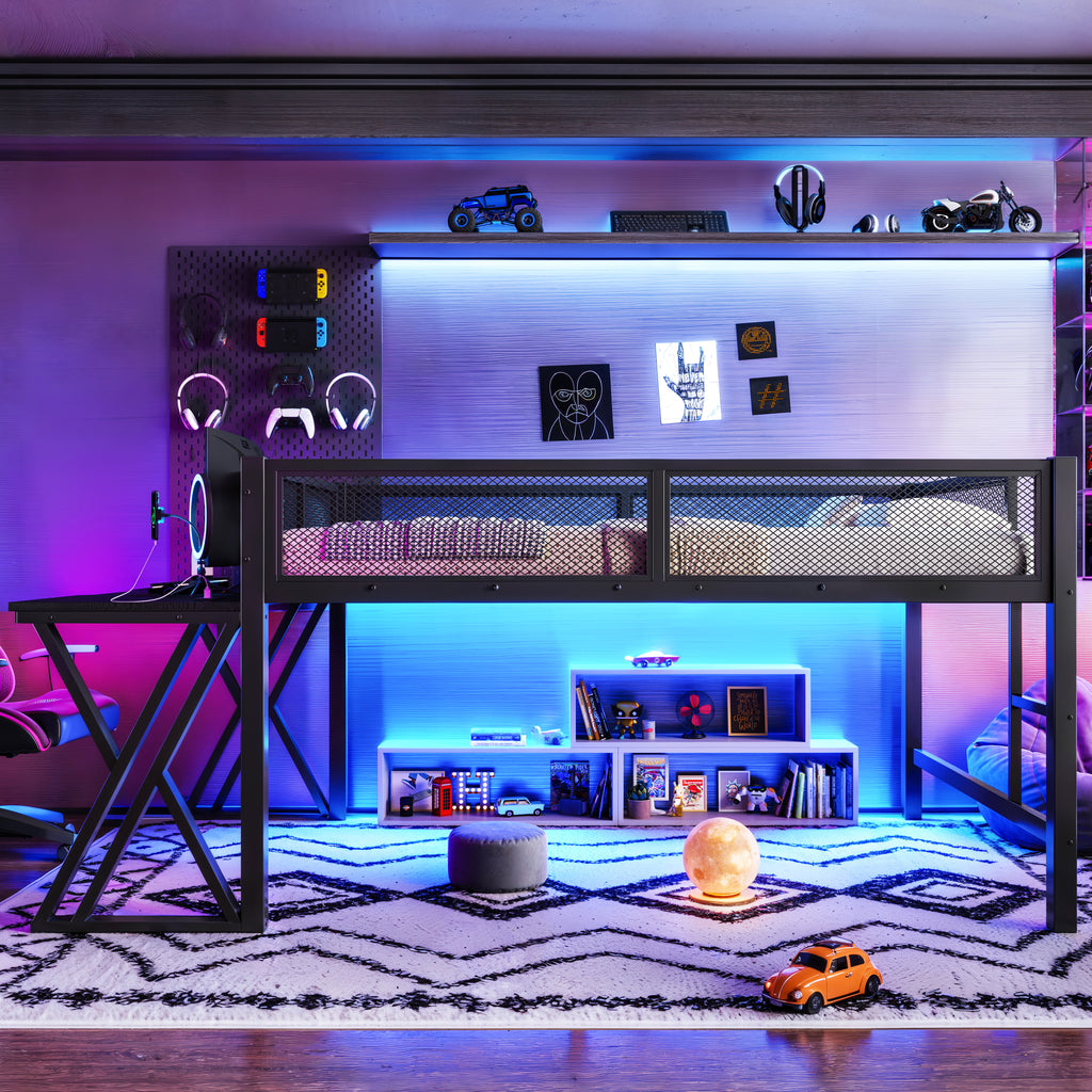 Full Size Gaming Loft Bed With Desk – close-up