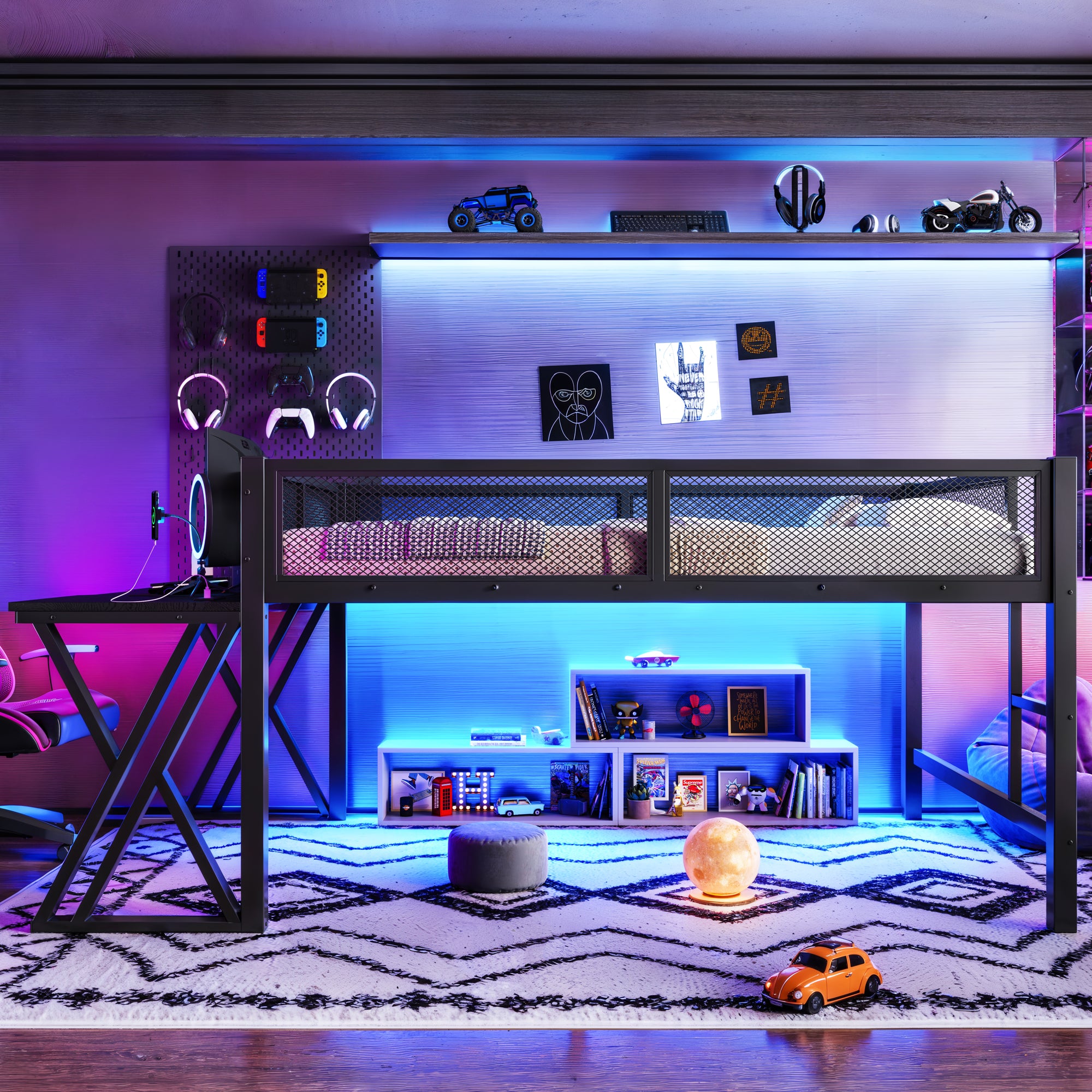 Full Size Gaming Loft Bed With Desk – close-up
