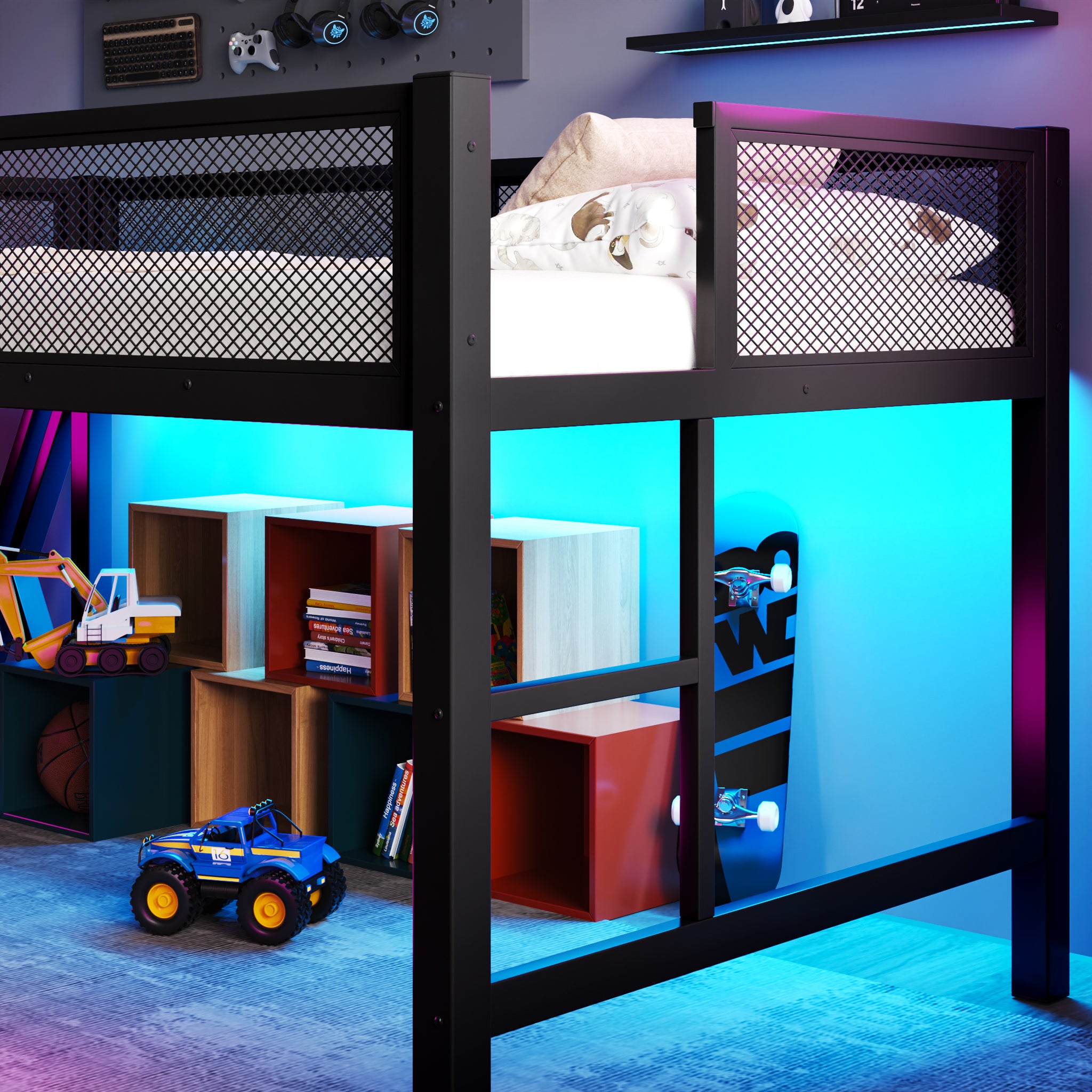 Full Size Gaming Loft Bed With Desk – in use