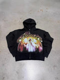 Athletic-style Zip-up Hoodie With Letter Graffiti Print