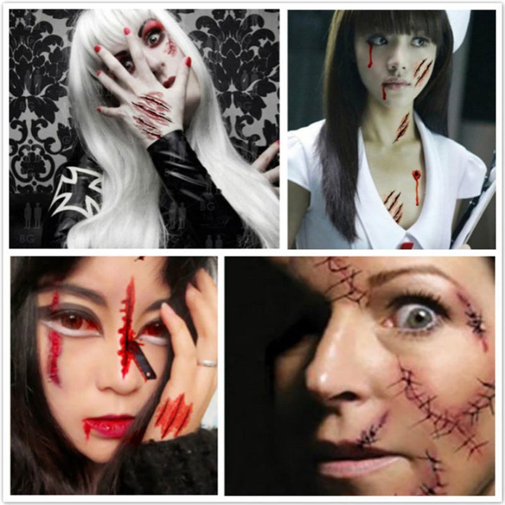 Temporary Scar Tattoos Stickers Realistic Bloody Wound – side view