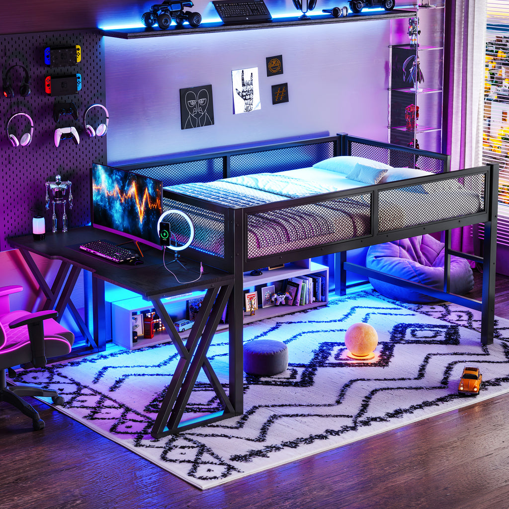 Full Size Gaming Loft Bed With Desk – side view